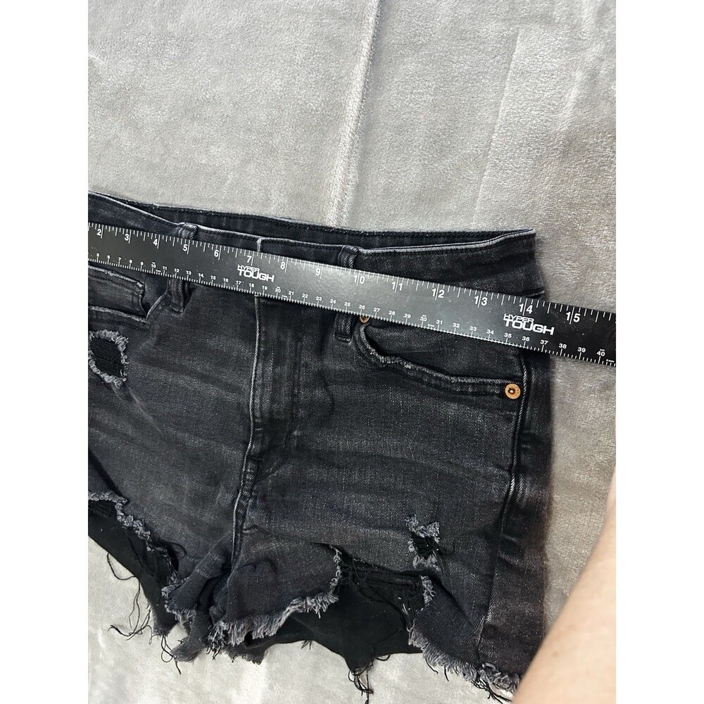 American Eagle Jean Shorts Women's 8 Black Distressed Raw Hem Next Level Stretch - Picture 2 of 6